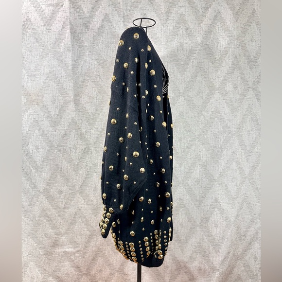 Vintage Bonnie Boerer & Company gold studded black knit cardigan size M - Picture 10 of 10